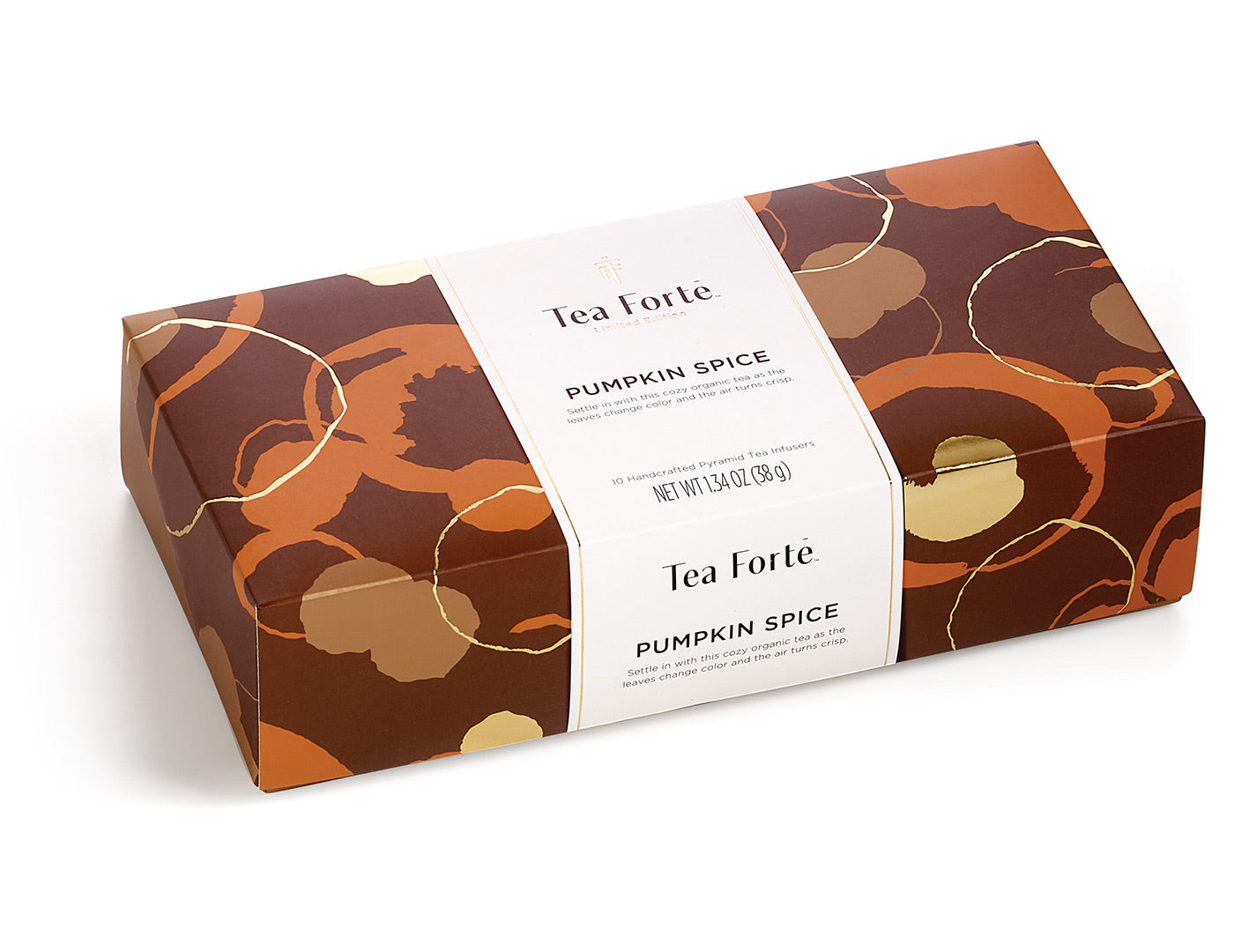 Pumpkin Spice tea in a 10 count petite presentation box with lid closed