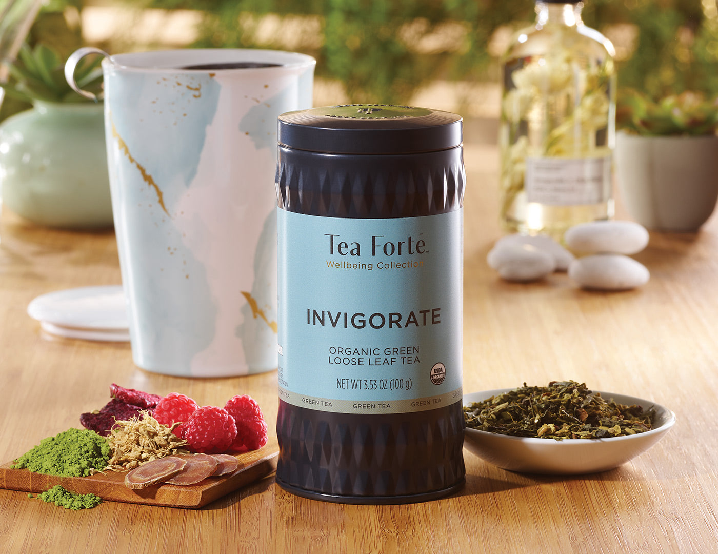 Invigorate tea in a canister of loose tea