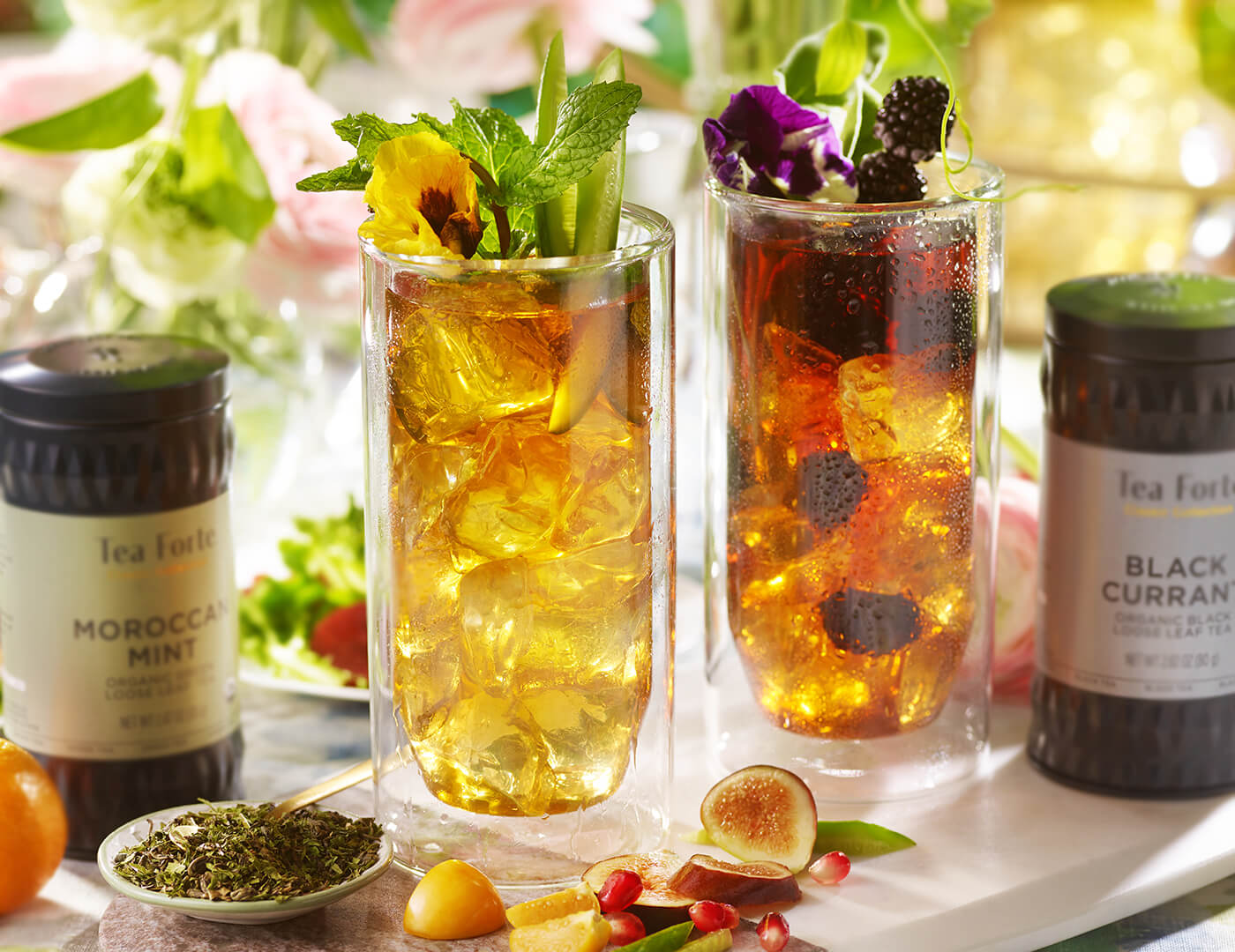 Two double-walled glasses filled with iced tea