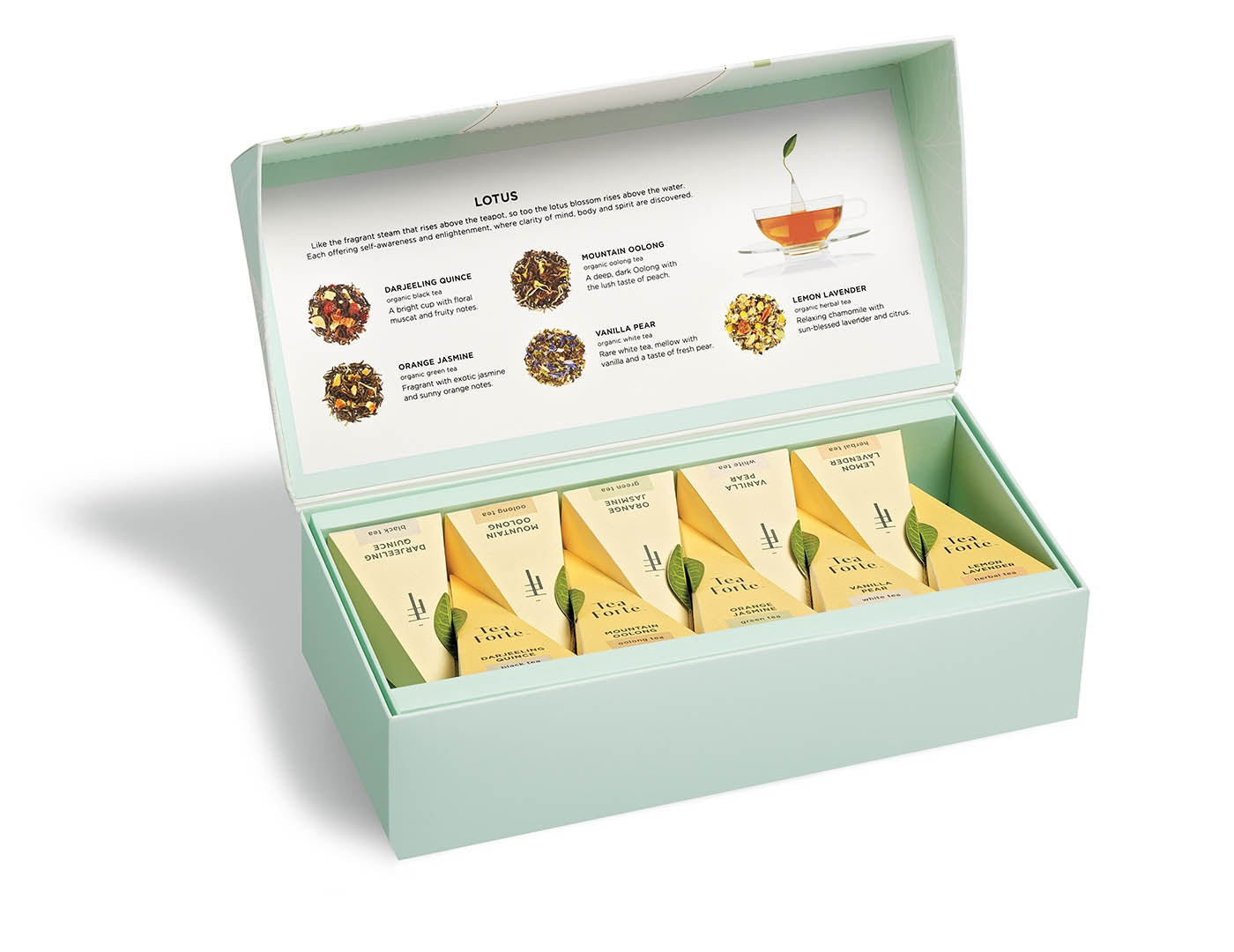 Lotus Petite, box open with 10 teas