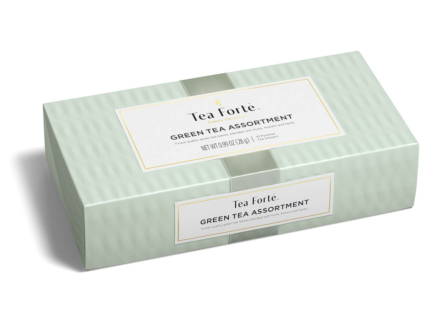 Green Tea tea assortment in a 10 count petite presentation box with lid closed