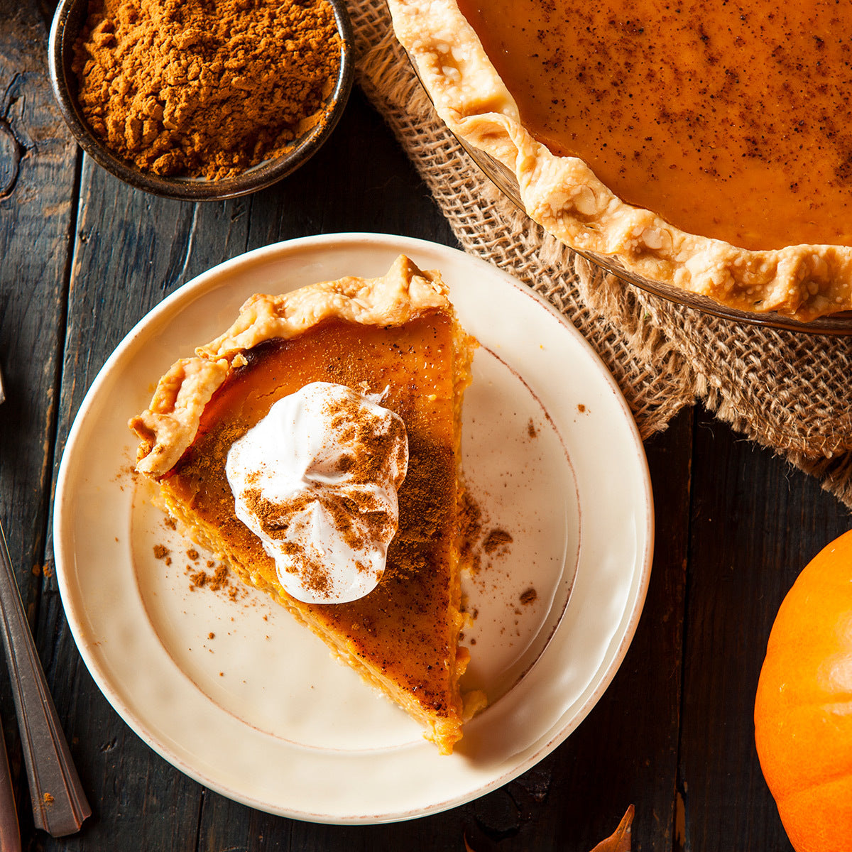 Freshly baked Pumpkin Pie slice on a table