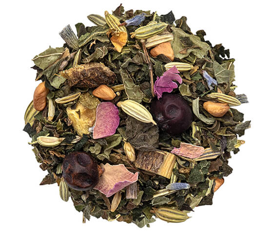 Organic tea pile, Serenity herbal tea